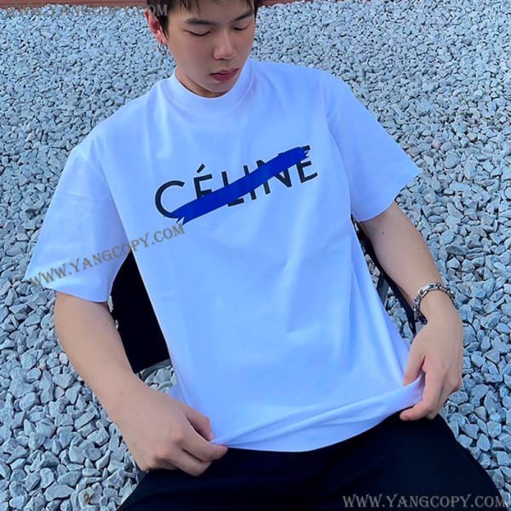 セリーヌ 偽物 ロゴプリント Tシャツ Ceg37424