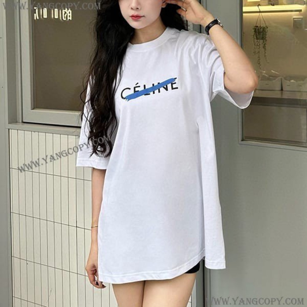 セリーヌ 偽物 ロゴプリント Tシャツ Ceg37424