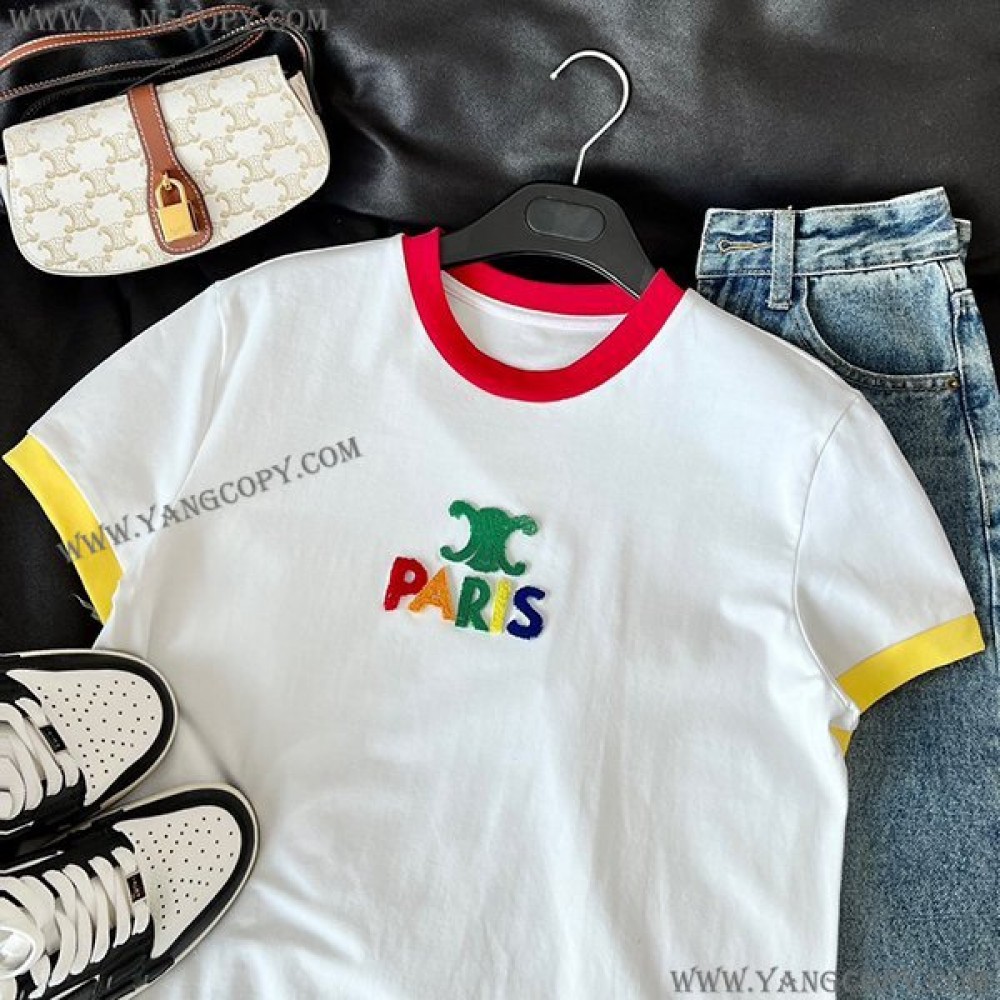 セリーヌ 偽物 PARIS Tシャツ コットンジャージー 半袖 Ceq77622