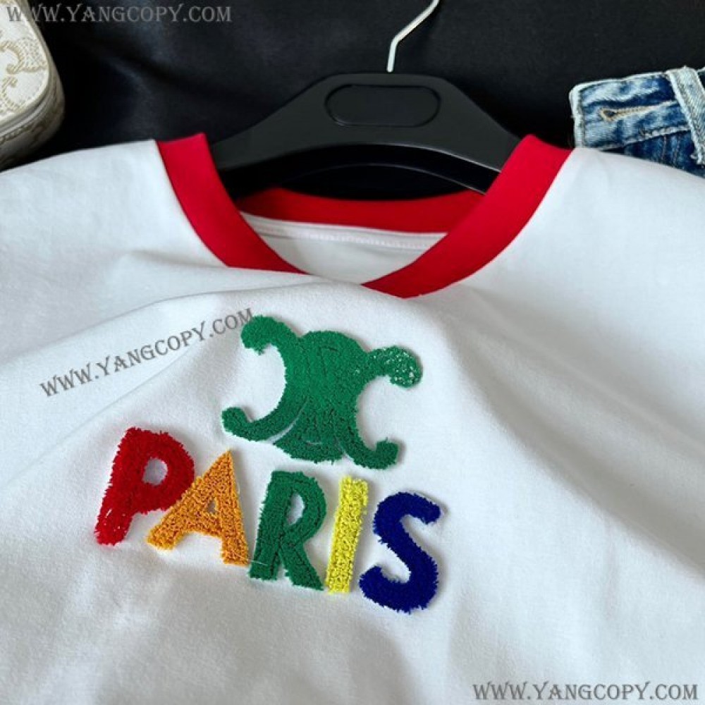 セリーヌ 偽物 PARIS Tシャツ コットンジャージー 半袖 Ceq77622