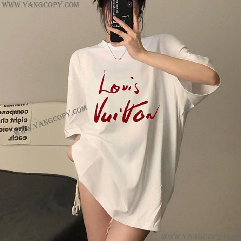 ルイヴィトン 偽物 Tシャツ コットン ホワイト男女兼用 vux33985