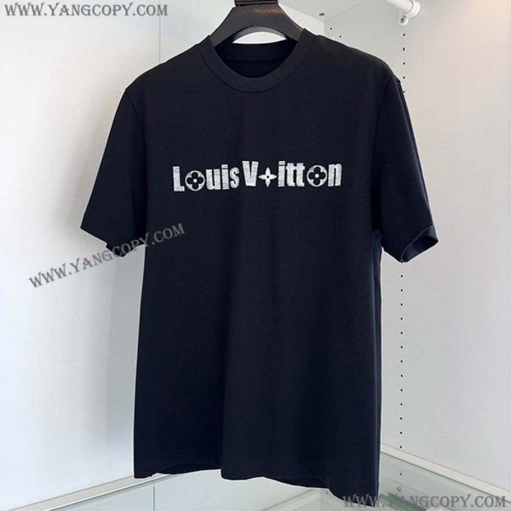 ルイヴィトン スーパーコピー プリント Tシャツ 黒 vuh91848