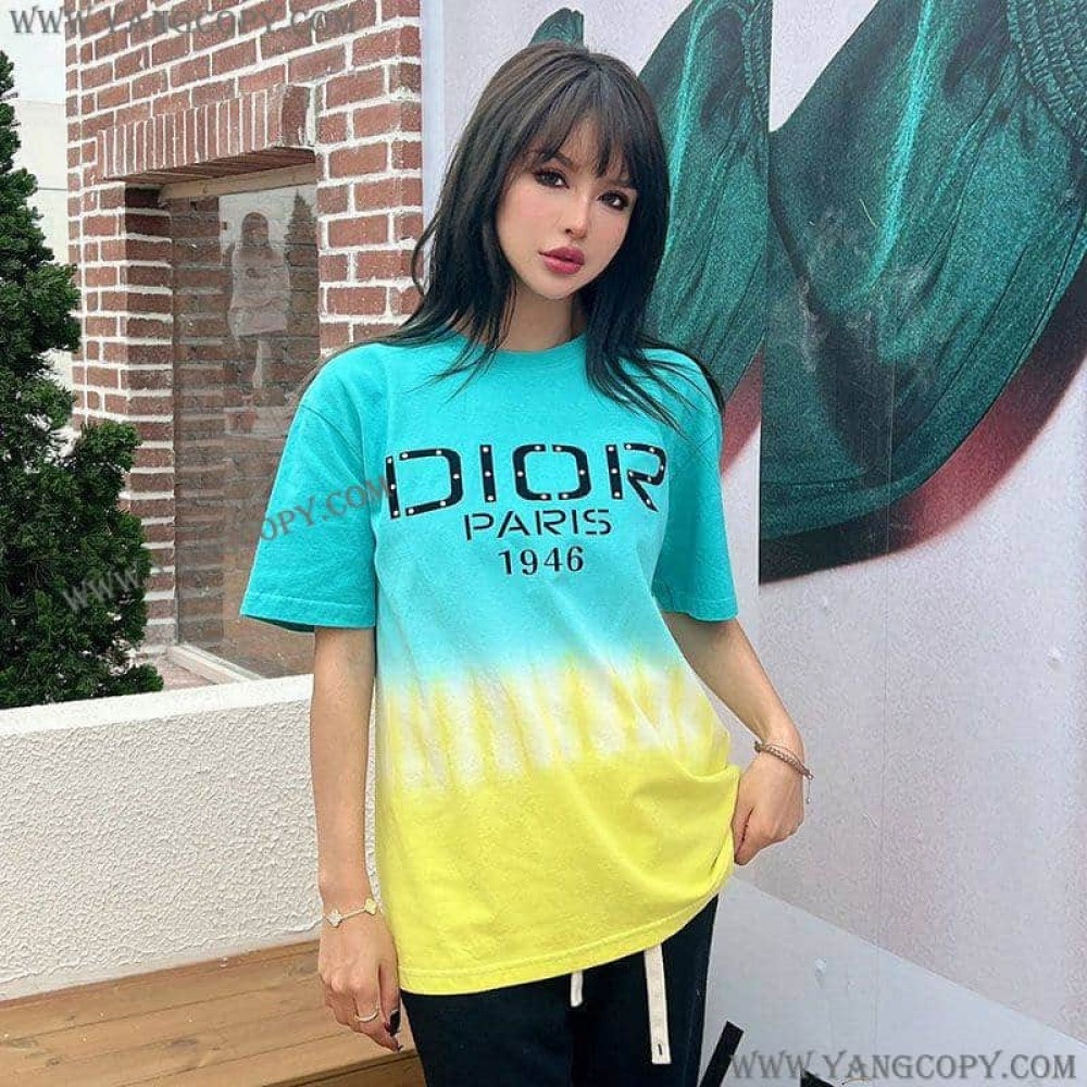 ディオール コピー グラデーション ロゴ コットン Tシャツ dek47597