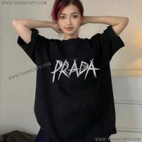 プラダ スーパーコピー ロゴ Tシャツ ブラック puz66835