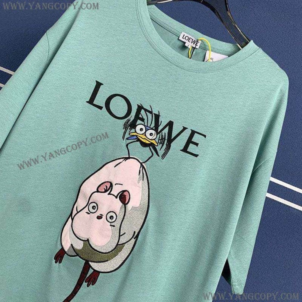 ロエベ スーパーコピー  ×ジブリ ハエドリ クルーネックTシャツ lom16507