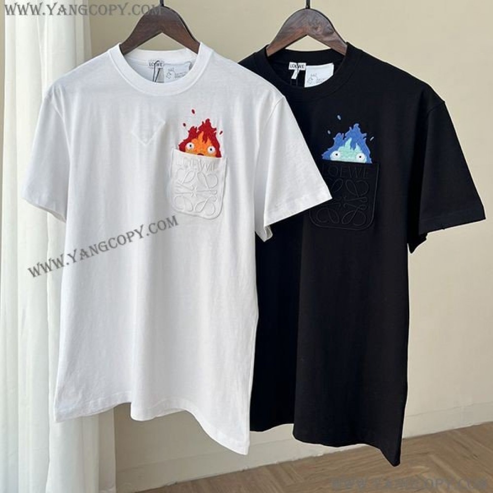 ロエベ 偽物  ×ハウルの動く城 カルシファー ポケットTシャツ 2色 lol62003