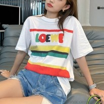 ロエベ コピー  ロゴ ストライプ コットン Tシャツ H616Y22J12