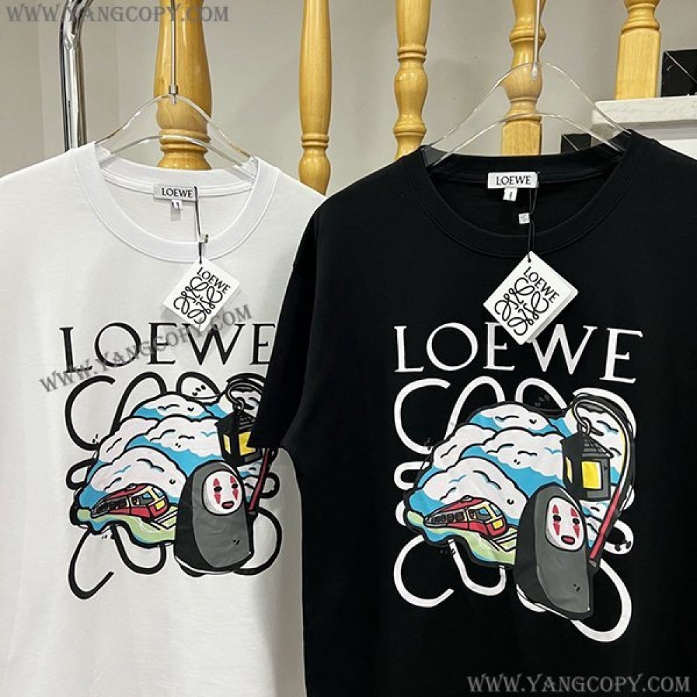 ロエベ スーパーコピー  千と千尋の神隠し Tシャツ ブラック/ホワイト loo57295