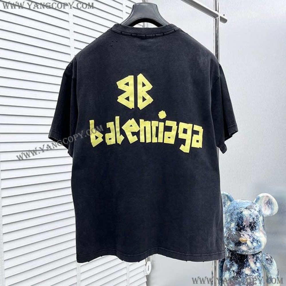 バレンシアガ 偽物 Tape Type Tシャツ ロゴ 半袖 コットン 2色 bap73141