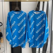 バレンシアガ スーパーコピー Allover Logo セーター ニットウェア ブルー baw08185