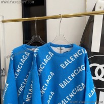 バレンシアガ スーパーコピー Allover Logo セーター ニットウェア ブルー baw08185