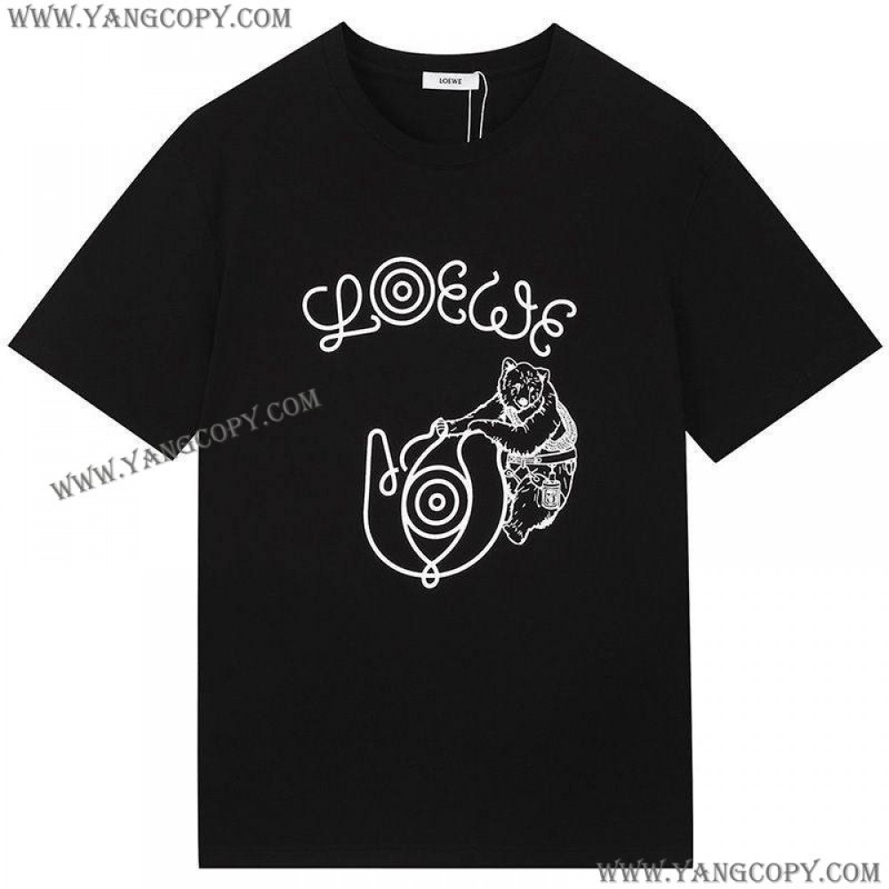 ロエベ スーパーコピー  Tシャツ ロゴプリントクルーネック半袖Tシャツ loe02036