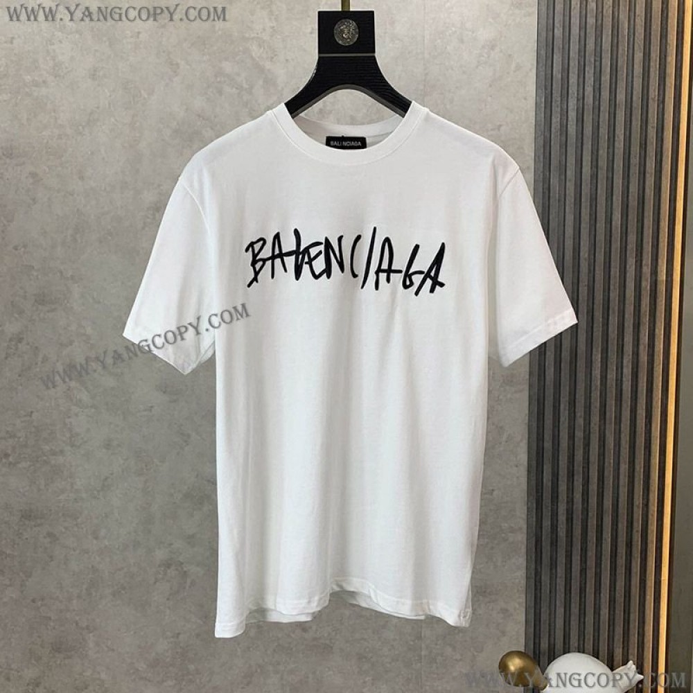 バレンシアガ 偽物 クルーネックロゴ Tシャツ ホワイト baq29190