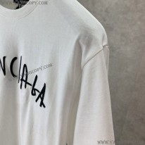 バレンシアガ 偽物 クルーネックロゴ Tシャツ ホワイト baq29190