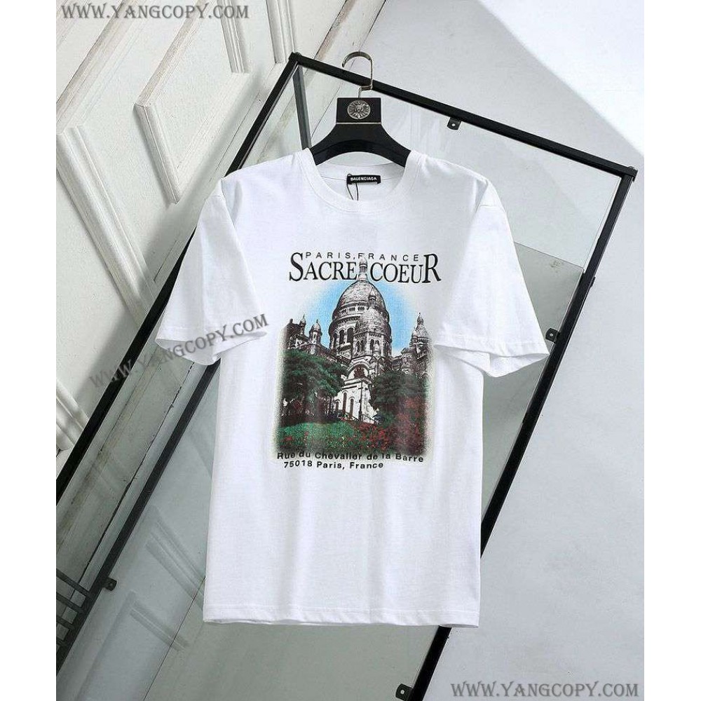 バレンシアガ 偽物 クルーネック Tシャツ SACRE COEUR ホワイト baz66910