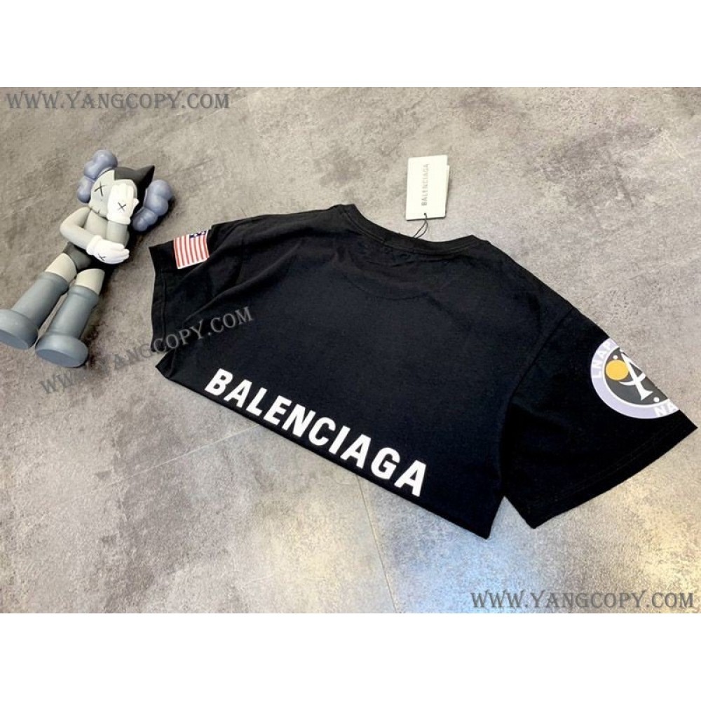 バレンシアガ 偽物 × NASA スペース ロゴ Tシャツ ブラック bad10260