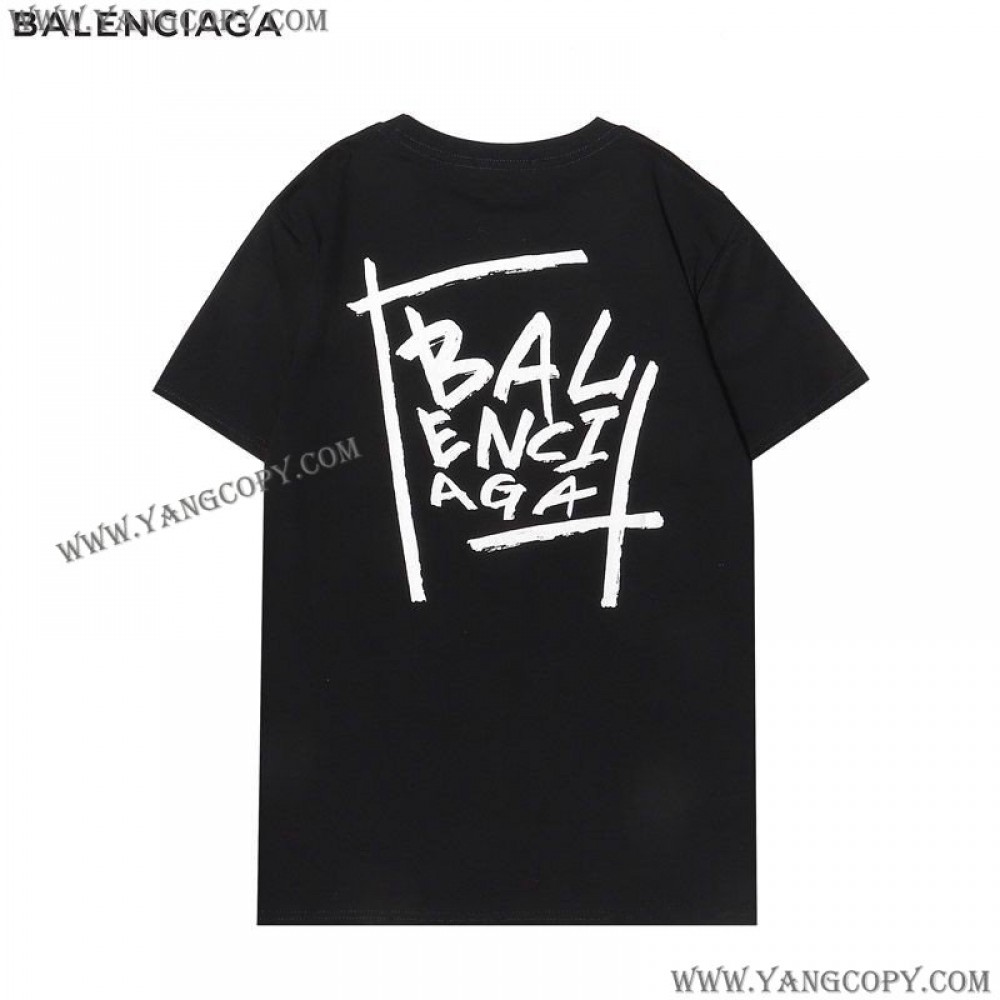 バレンシアガ 偽物 クルーネックロゴ Tシャツ 2色 baw37360