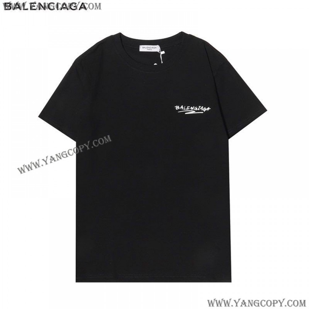 バレンシアガ 偽物 クルーネックロゴ Tシャツ 2色 baw37360