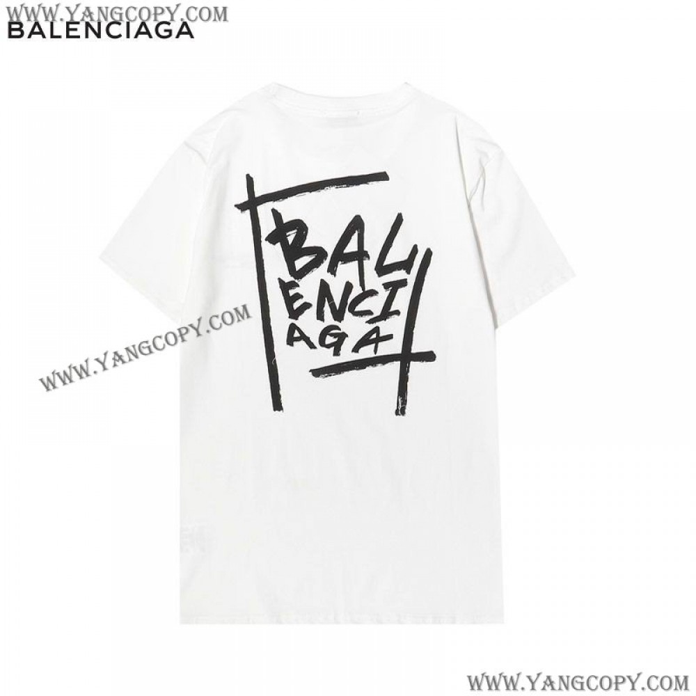 バレンシアガ 偽物 クルーネックロゴ Tシャツ 2色 baw37360