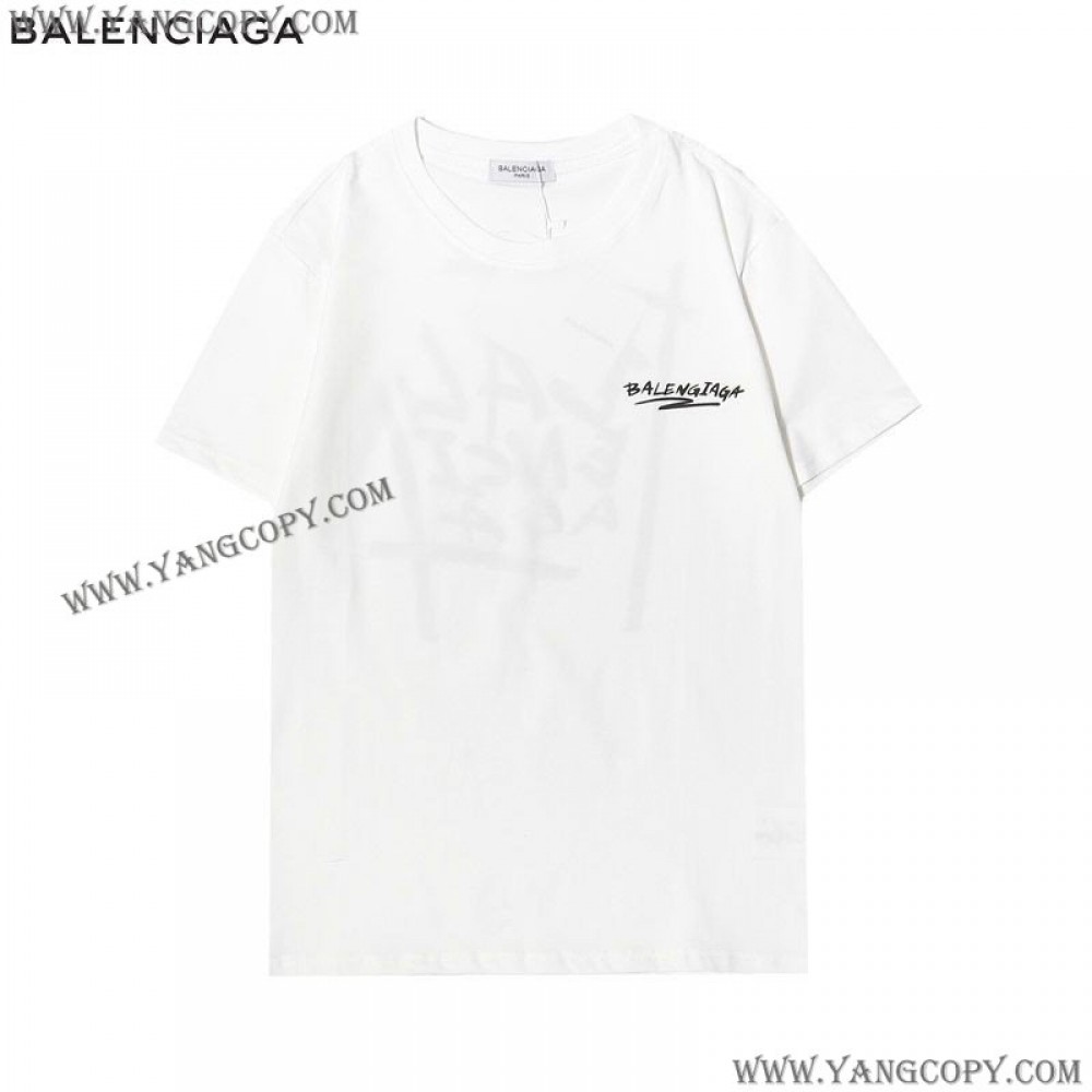 バレンシアガ 偽物 クルーネックロゴ Tシャツ 2色 baw37360