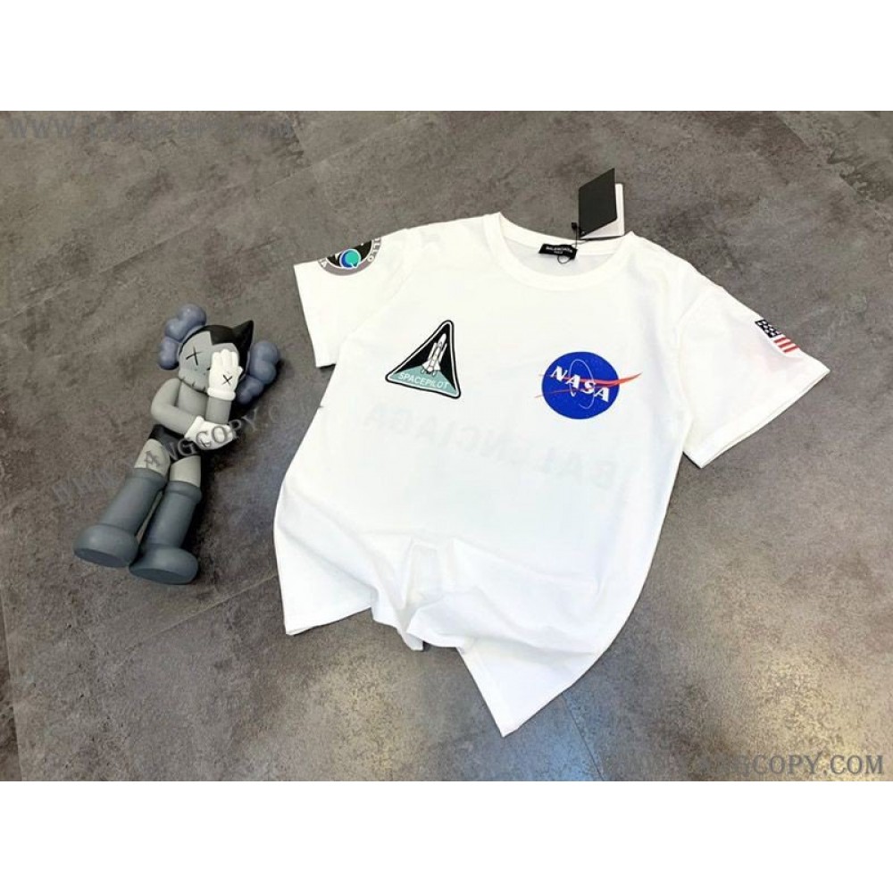 バレンシアガ 偽物 × NASA スペース ロゴ Tシャツ ホワイト bah41099