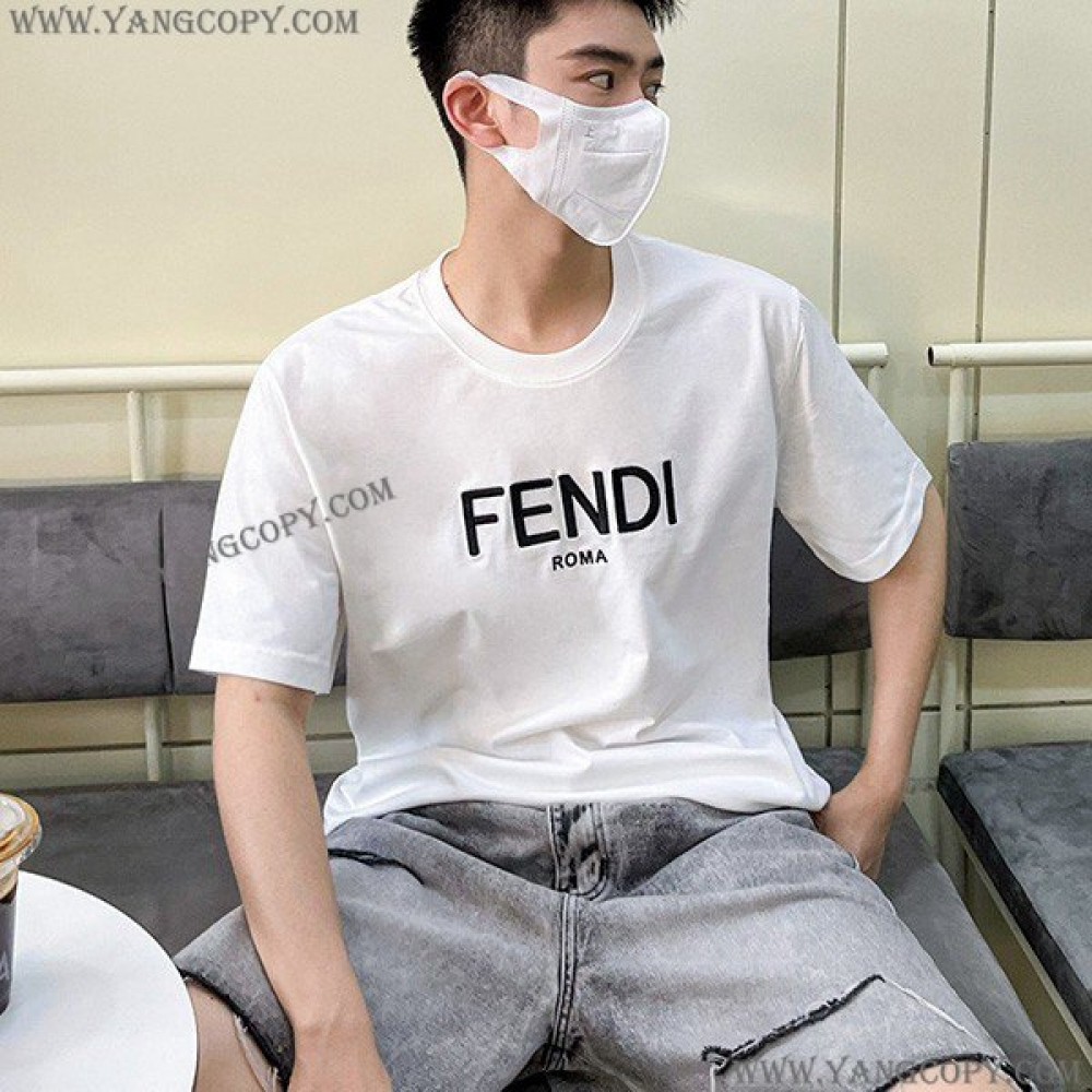 フェンディ スーパーコピー 刺繍ロゴ 半袖 Tシャツ fef30580