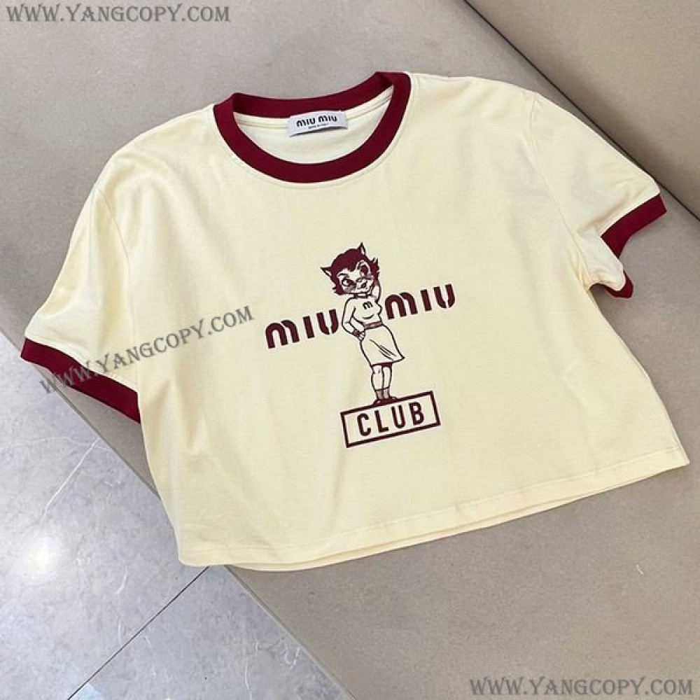 ミュウミュウ 偽物 プリントコットン Tシャツ myn92061