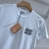 ミュウミュウ スーパーコピー ロゴ クリスタル キラキラ Tシャツ 半袖 myi35470