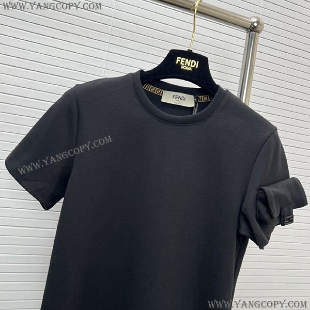 フェンディ 偽物 バゲット FFバックル付きコットンTシャツ feg90485