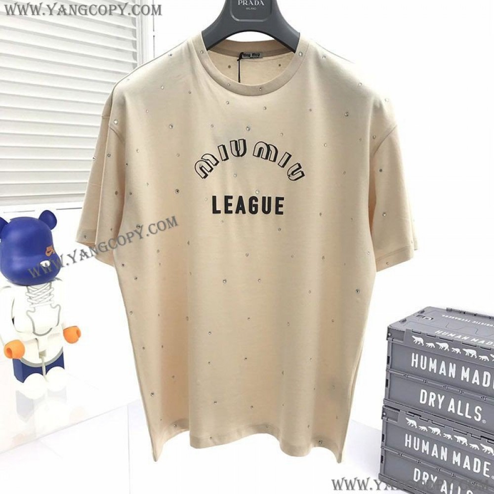 ミュウミュウ コピー Leagueロゴ入りのアイコニックなTシャツ mye90148