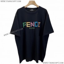 フェンディ 偽物 クルーネックロゴジャージー Tシャツ fez81956