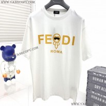 フェンディ スーパーコピー クルーネックロゴジャージー Tシャツ fej28997