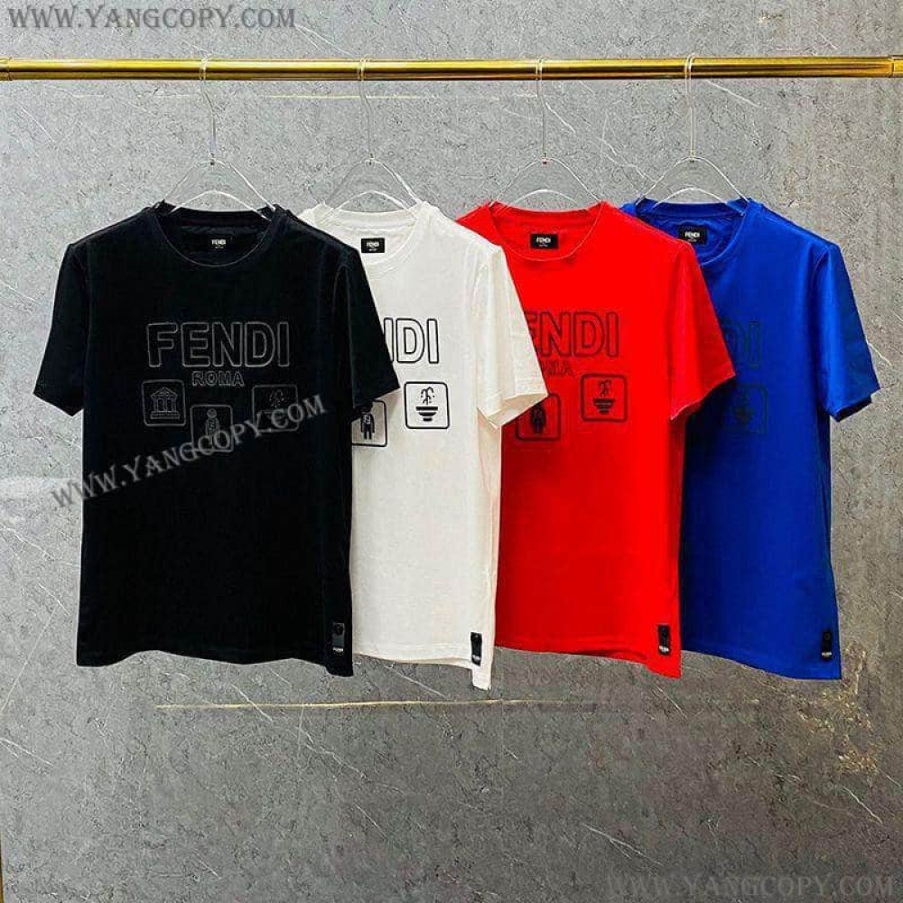 フェンディ 偽物 ROMA ロゴ クルーネック Tシャツ fek26035