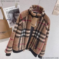 バーバリー 偽物 Brown チェック柄 カシミア Wool フリースジャケット Bak84791