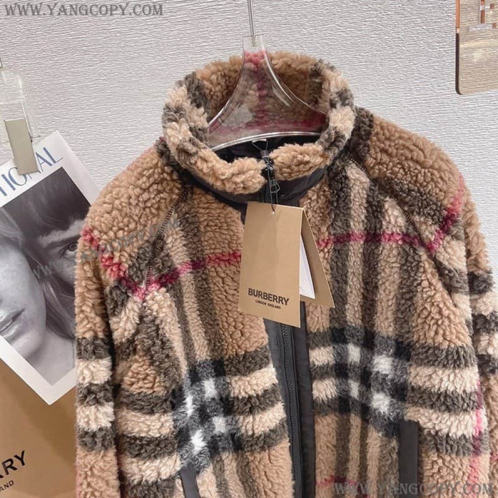 バーバリー 偽物 Brown チェック柄 カシミア Wool フリースジャケット Bak84791