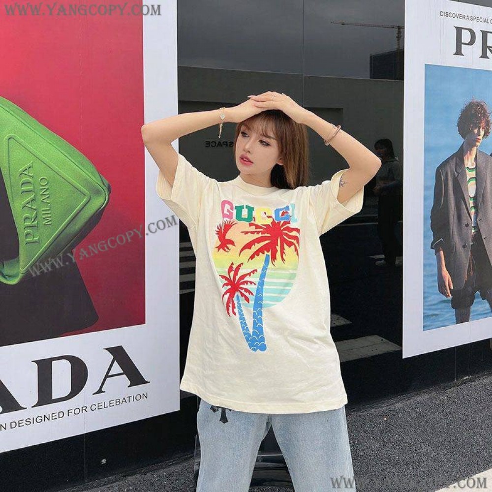 グッチ 偽物 ヤシ コットン Tシャツ guo68402