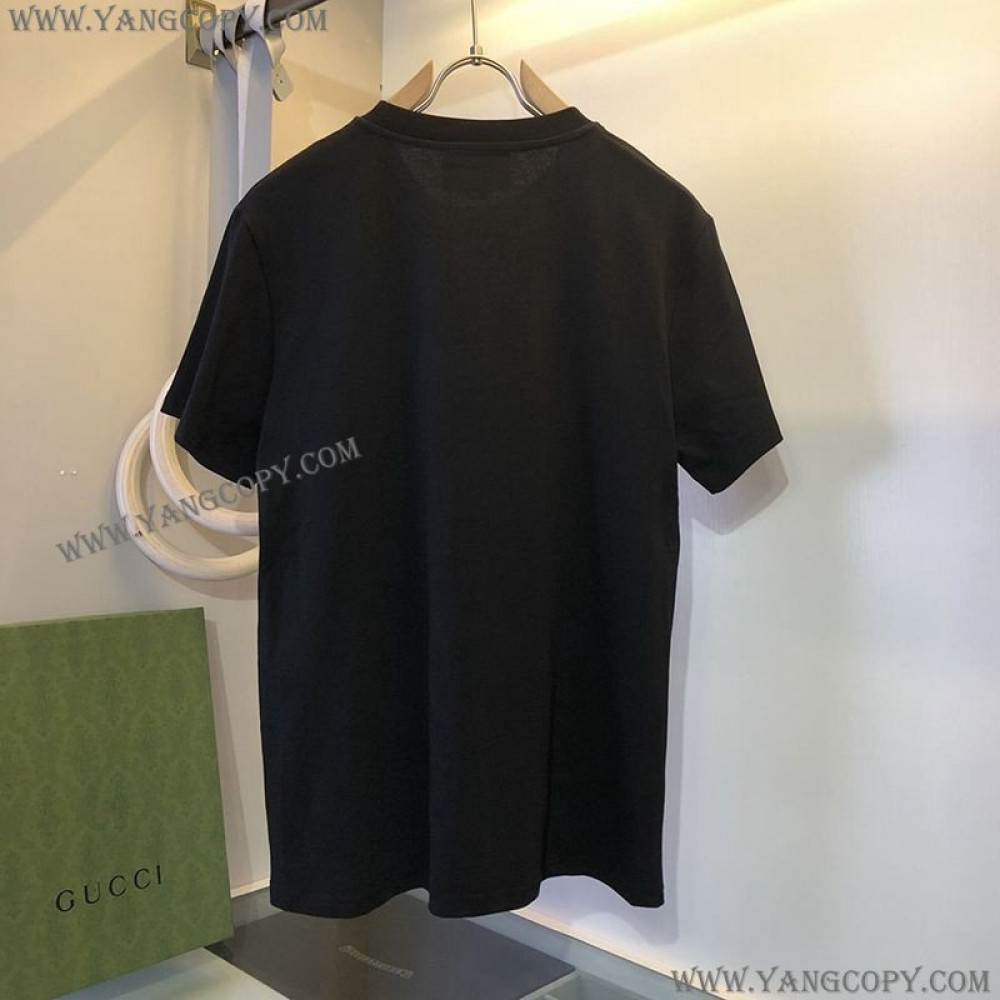 グッチ コピー ロゴ コットンTシャツ バックフラワーアップリケ 2色 gus17426