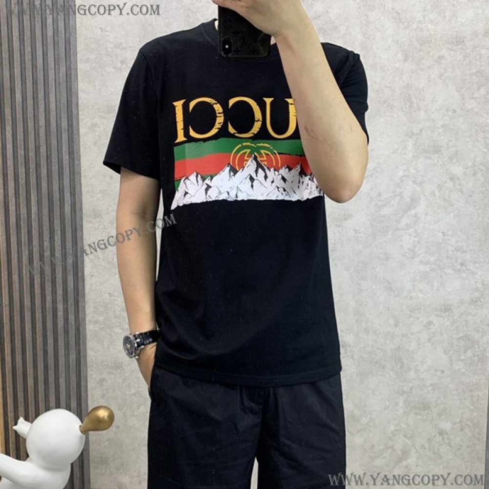 グッチ スーパーコピー コットン Tシャツ 半袖 ロゴ gud96553