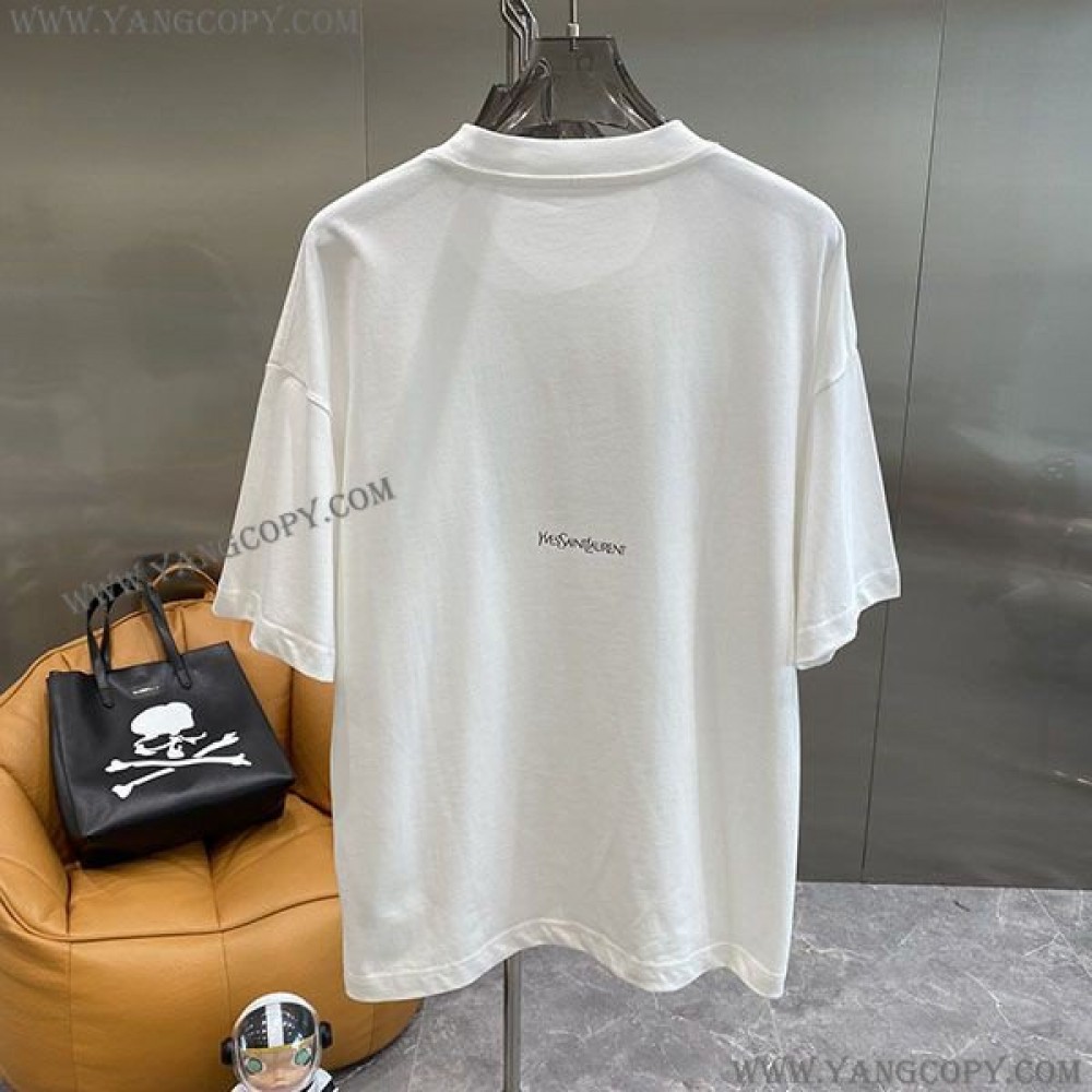 サンローラン 偽物 コットンロゴ入りTシャツ ホワイト 672370Y36JG9766