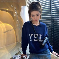 サンローラン 偽物 トレーナー YSL スウェットシャツ ブルー Sab58325