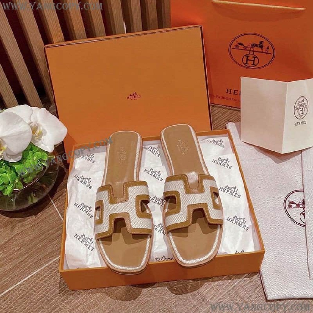 エルメス スーパーコピー Oran sandal オラン レザー＆キャンバス サンダル eru08562